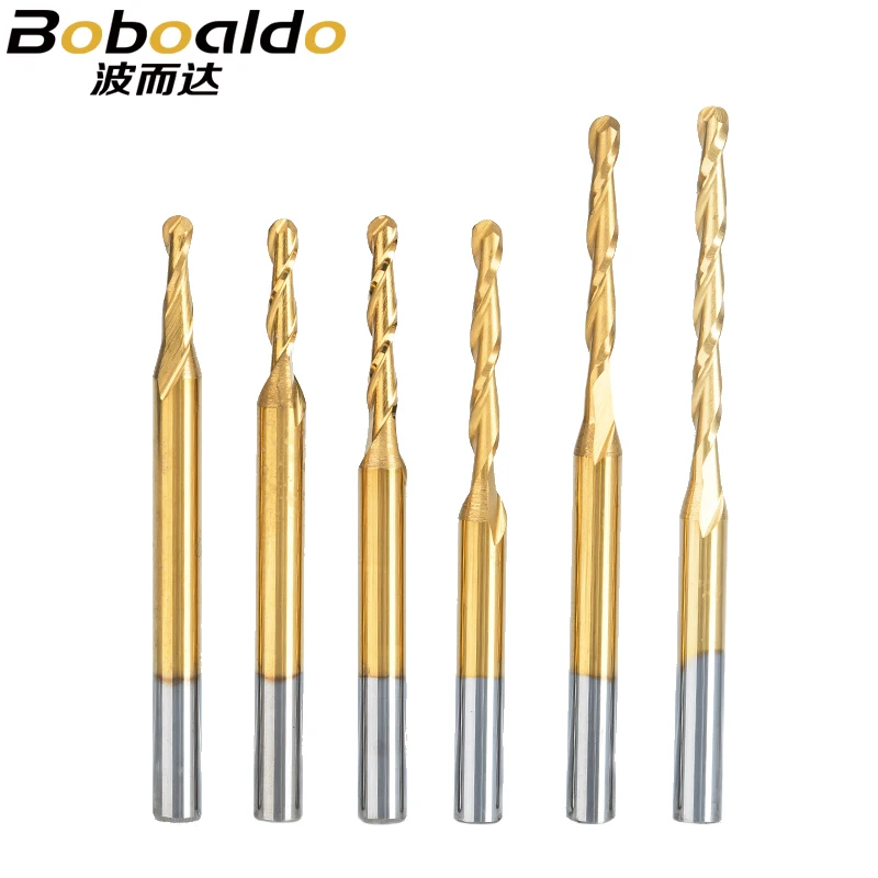 

Boboaldo 10pc 3.175mm ball nose 2 Flute Spiral TiN Coating end mill CNC router bits for wood tungsten carbide milling route tool