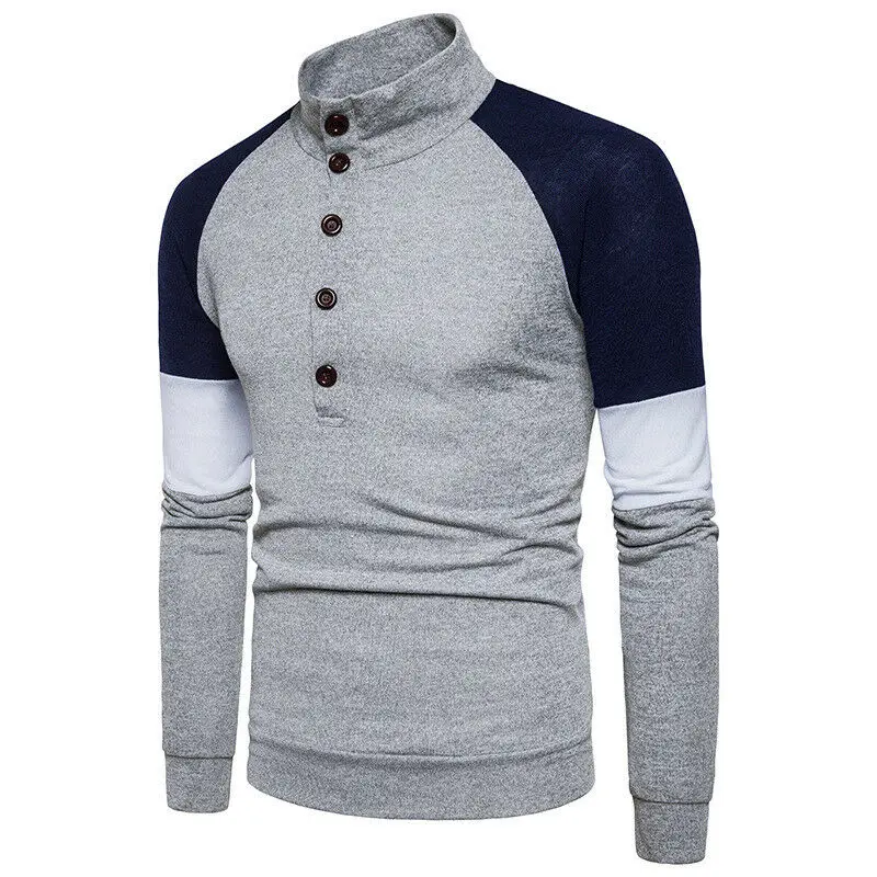 Sweater Sleeve Collared Henley Knit Men's Button Color Long Matching | Мужская одежда