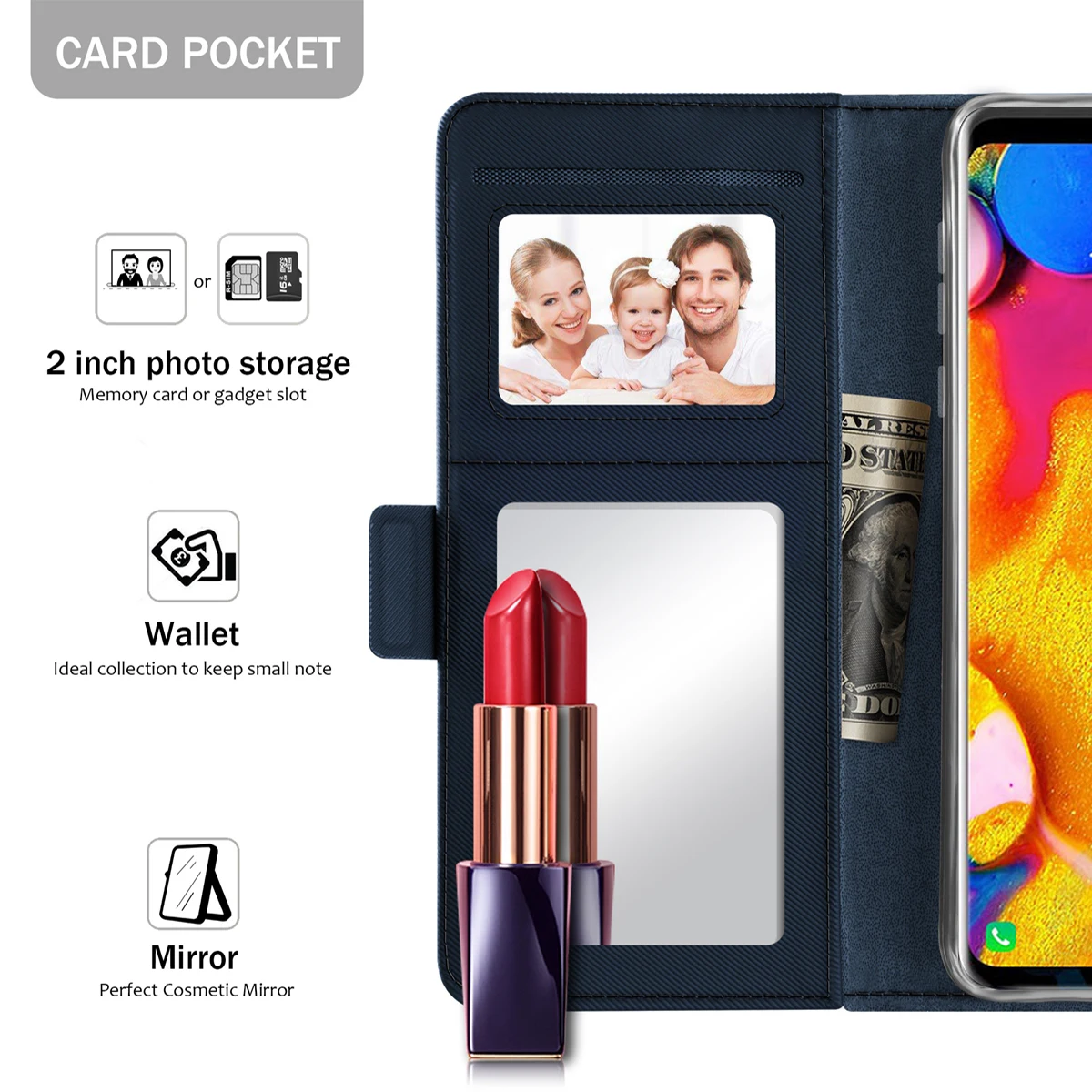 Чехол для LG V40 тонкий флип-чехол с подставкой чехол-кошелек зеркалом и откидной