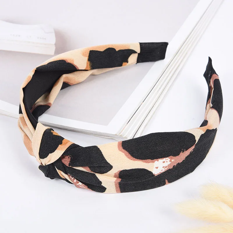 

Sale Leopard Cotton Knot Hair Band High Quality Women Headband Popular Cross Elastic Ladies Hair Accessories