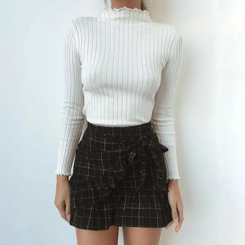 Women Long Sleeve Sweater Mock Neck Base Shirt Slim Fit Tops Leisure | Женская одежда