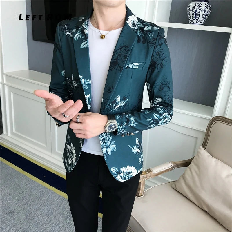 Mens Floral Blazer Male Terno Masculino Slim Fit 2018 Autumn Stylish Blazers For Men Para Hombre One Button Suit Jacket | Мужская одежда