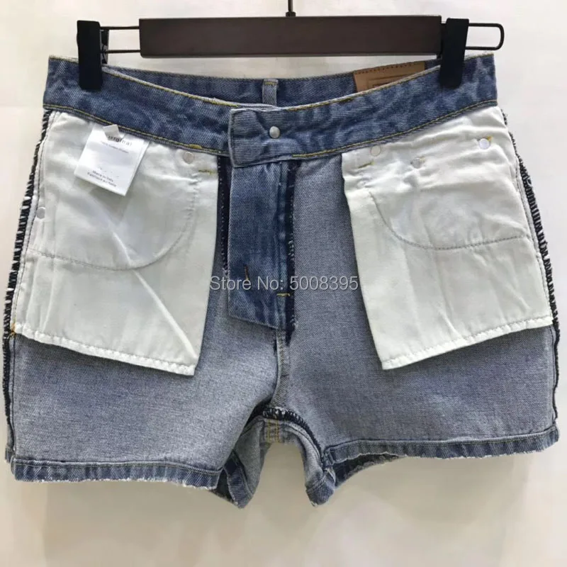 Original Light Blue Washed Denim Shorts with Pockets Fashion Cottons Short Jeans Woman 2019ss | Женская одежда