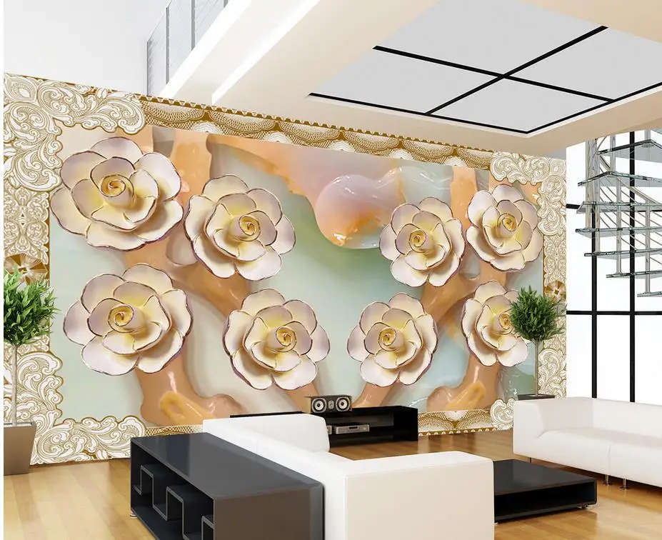 Европейский фон для телевизора тисненые цветы обои Настенные украшение дома 3d |