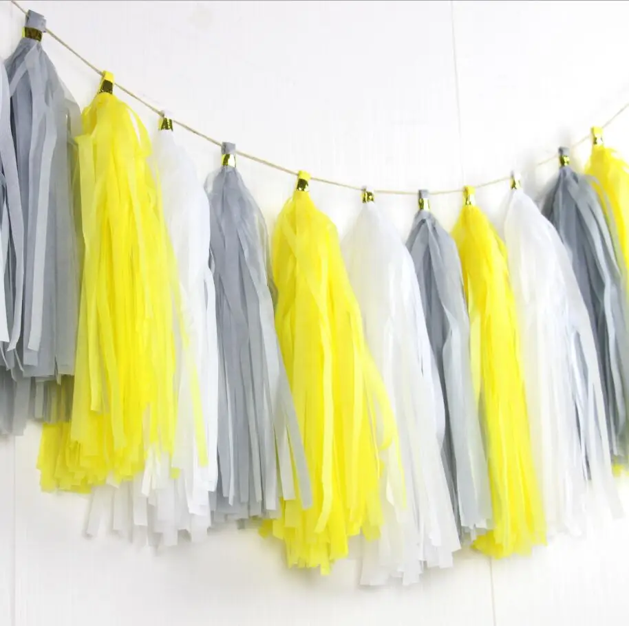 24 шт. желто серые украшения для детской комнаты Бумажная гирлянда с кисточками