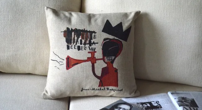 Граффити Basquiat простой ретро Хлопок Подушка с граффити, льняная Подушка автомобиля офисные подушки Декор 45*45 см