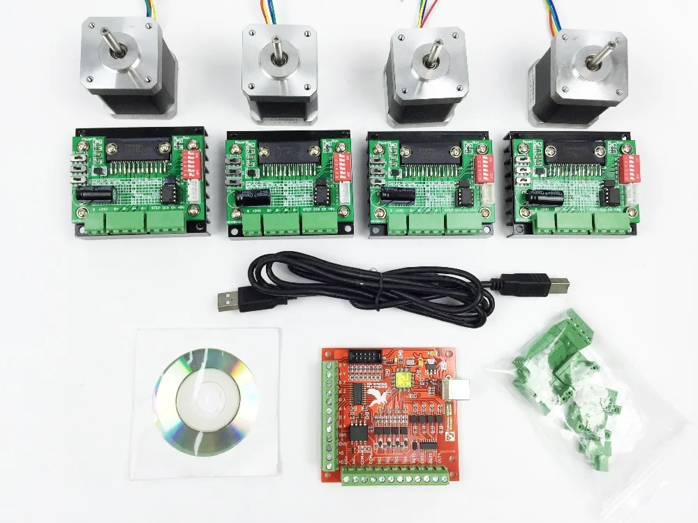 

CNC mach3 USB 4 Axis Kit, 4pcs TB6560 driver+ mach3 USB stepper motor controller board+ 4pcs nema17 stepper motor