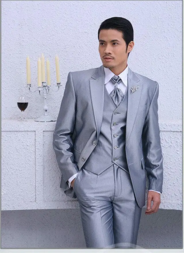 

Красивые серебряные мужские свадебные костюмы смокинги для жениха деловой костюм для шафера (пиджак + брюки + жилет + галстук)