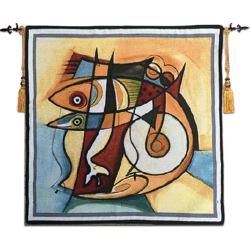 

Gobelins jacquard tapestry the children room mural decoration Mediterranean style art "Abstract fish" 58X58CM GT-CXY116