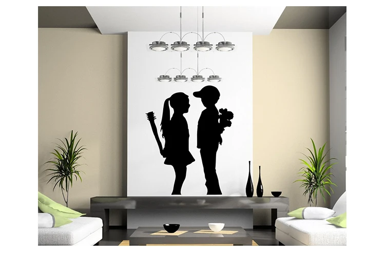 Большая наклейка на стену Banksy 'Boy Meets Girl', художественная наклейка для дома, декоративная наклейка для дома, Настенные обои, 60*75 см