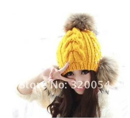 1 шт., 2013 newraccoon hair hat, зимняя женская вязаная шапка, рождественский подарок, желтый