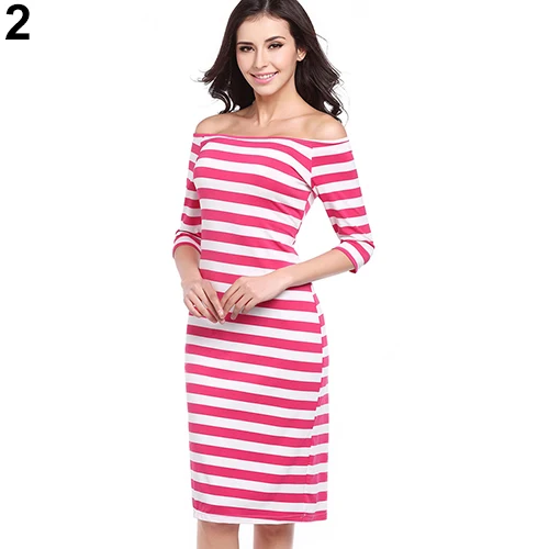 Women Sexy Off Shoulder Stripe Bodycon Package Hip Cocktail Party Slim Dress | Женская одежда