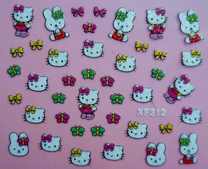 Продавец фабрики 25 компл./лот можно смешивать 3D рисунок «Hello Kitty» 25 конструкции исскуство ногати наклейки с персонажами из мультфильмов украшения XF311-XF334
