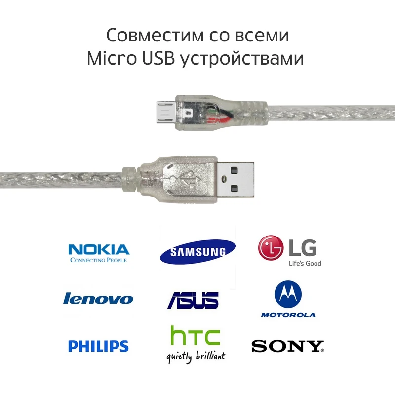 GCR кабель Micro USB 2.0 прозрачный армированный быстрая зарядка для синхронизации