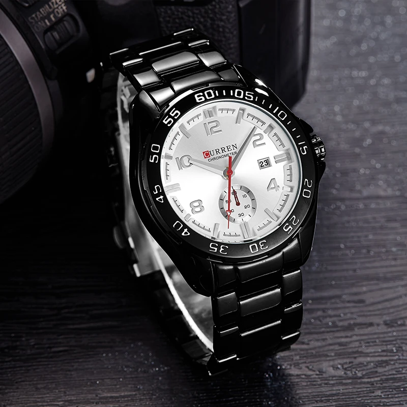 Стильный бренд CURREN цена Montre Homme белый циферблат черный стали Кварцевые часы
