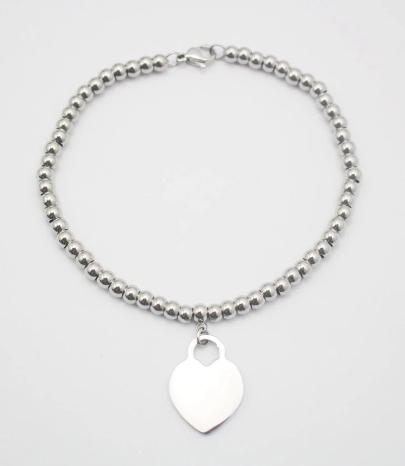 Новые дизайнерские нержавеющая сталь браслет из бисера с сердечко серебряного