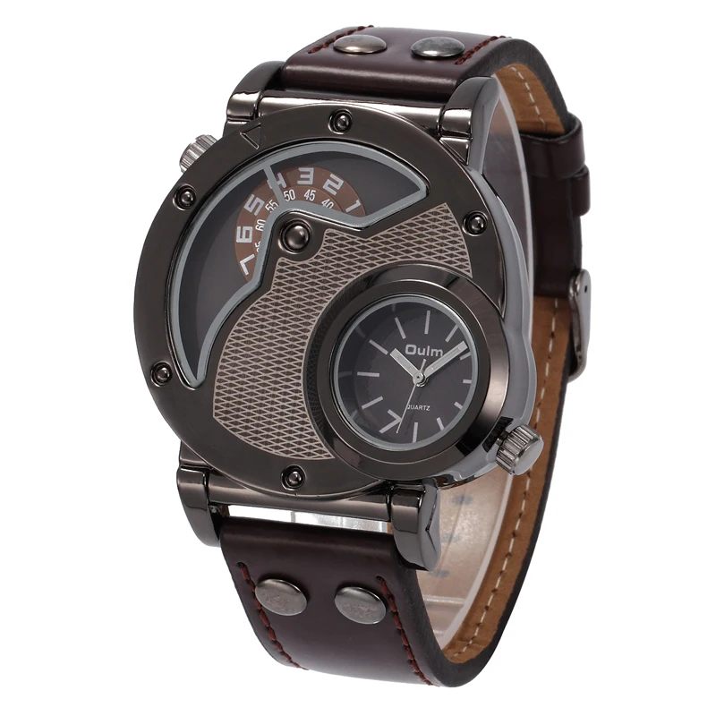 OULM 9591BLK брендовые многофункциональные кожаные часы Мужские Винтажные военные с