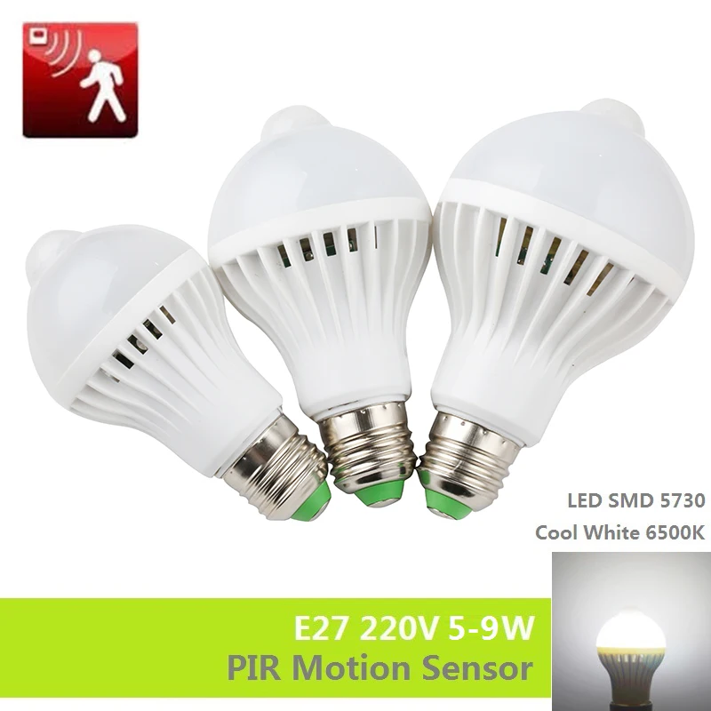 PIR Motion Sensor Лампы E27 220 В Светодиодная Лампа 5 Вт 7 9 SMD 5730 автоматическая Смарт