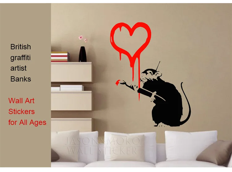 Banksy маляр крыса стикер на стену домашний декор наклейка для дома Настенная настенные наклейки, 70*90 см