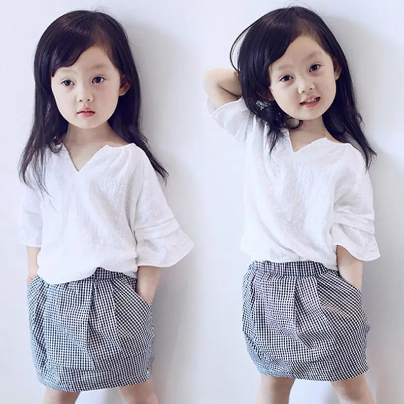 От 2 до 6 лет Лидер продаж клетчатая Одежда для маленьких девочек комплект из