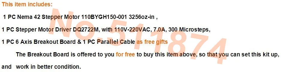 Мощность комплект! Wantmotor Nema42 шаговый двигатель 110BYGH150-001 3256 oz 150 мм+ Драйвер DQ2722MA 220 V 7.0A 300 микро Пластик пены фрезерный станок