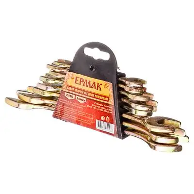 НАБОР КЛЮЧЕЙ РОЖКОВЫХ &quotЕРМАК&quot 6 предметов 8 19 мм 22 12 32 желтый цинк пластик