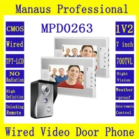 7 inch Color Display Video Door Phone 1V2 Doorbell Intercom Kit 1-camera 2-monitors Night Vision Profession Video Intercom D263b
