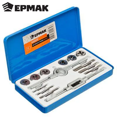 НАБОР МЕТЧИКОВ И ПЛАШЕК &quotЕРМАК&quot 14 предметов металлорежущие инструменты