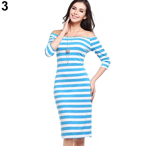 Women Sexy Off Shoulder Stripe Bodycon Package Hip Cocktail Party Slim Dress | Женская одежда