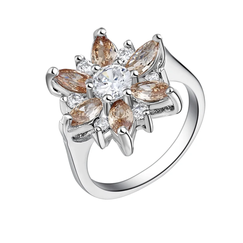 Скидка 49% 2016 Кристальные кольца серебряного цвета с цветами для женщин ювелирное