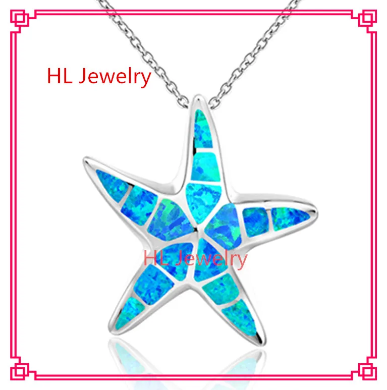 Прекрасная маленькая подвеска с голубым опалом на лето в море пятиконечной