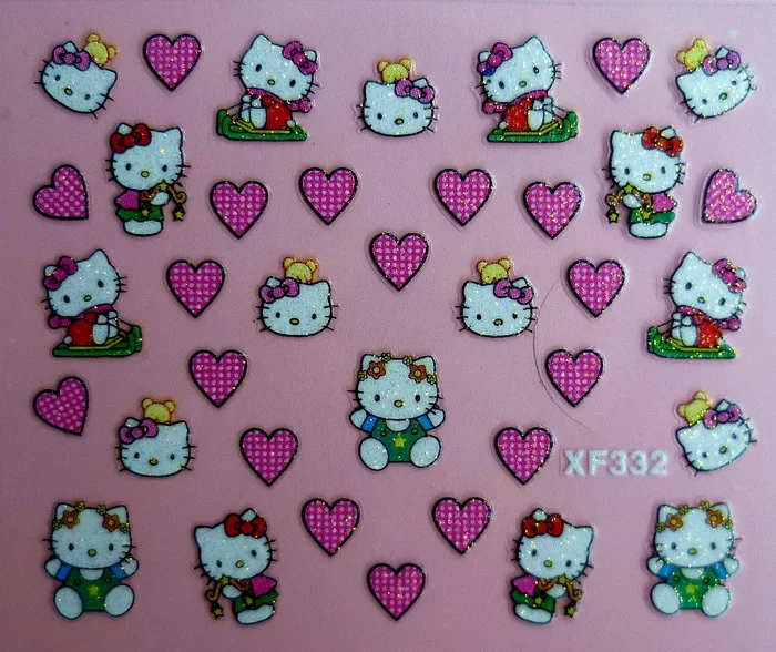 Продавец фабрики 25 компл./лот можно смешивать 3D рисунок «Hello Kitty» 25 конструкции исскуство ногати наклейки с персонажами из мультфильмов украшения XF311-XF334