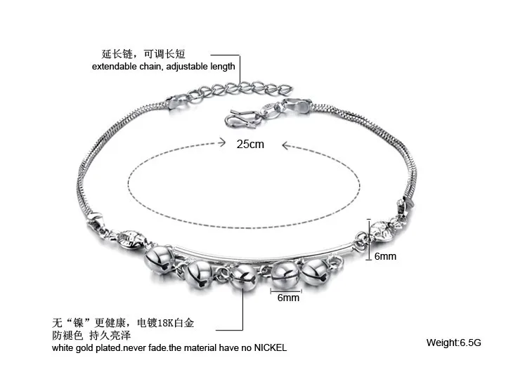 Модный милый 5 мини-колокол индийский ножной браслет Argent 925 ножной браслет, покрытый серебром бижутерия для женщин бижутерия для ног QT189