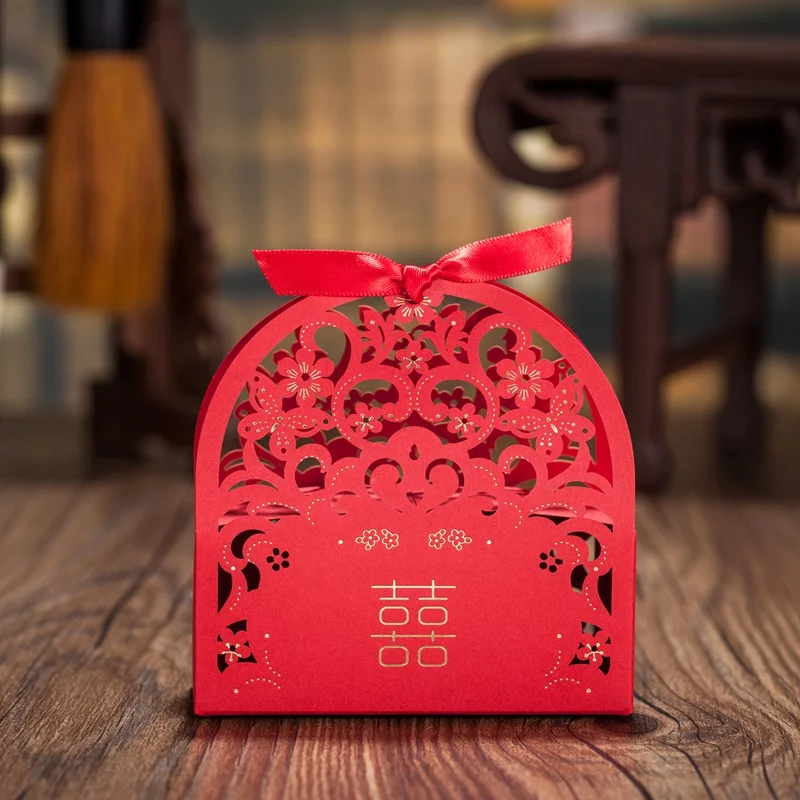 Азиатский тематические красного цвета Двойной Счастье Свадебная коробка конфет