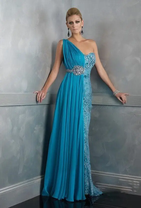 Новое синее кружевное платье с одним плечом vestidos de festa vestido longo праздничный официальный вечерний длинное платье для выпускного вечера с бисером