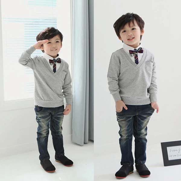 Детский школьный свитер с галстуком бабочкой для мальчиков пуловер топы