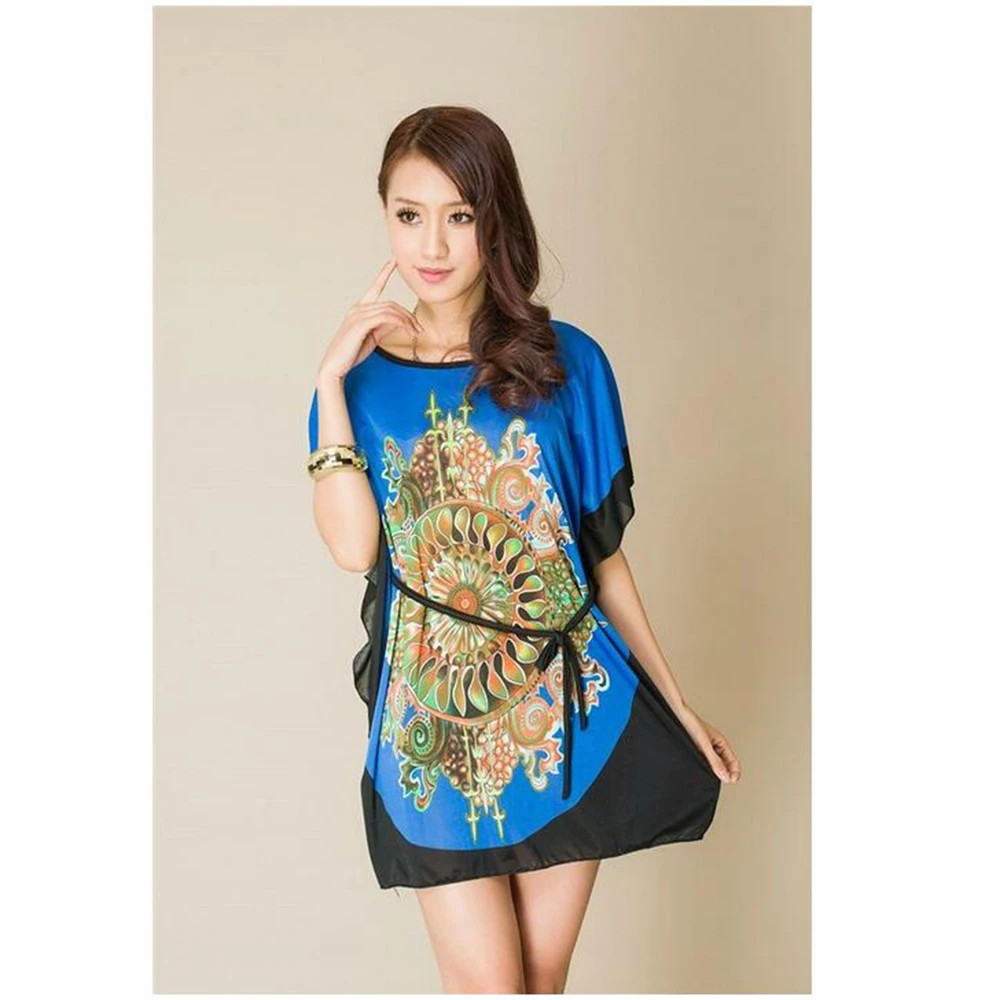 Summer dress 2016 Women's Ethnic style fashion big yards loose large size ice silk Short sleeve Casual women's clothing | Женская
