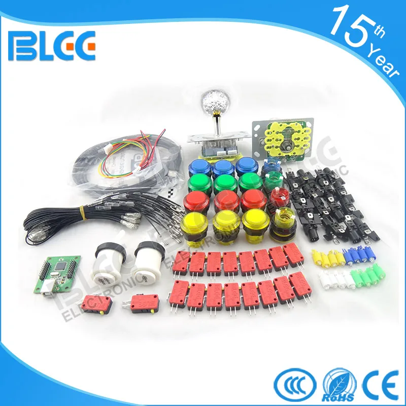 DIY arcade kit illuminated joystick 32mm pushbuttons with led microswitch 2players usb to jamma 1P 2P usa button | Спорт и