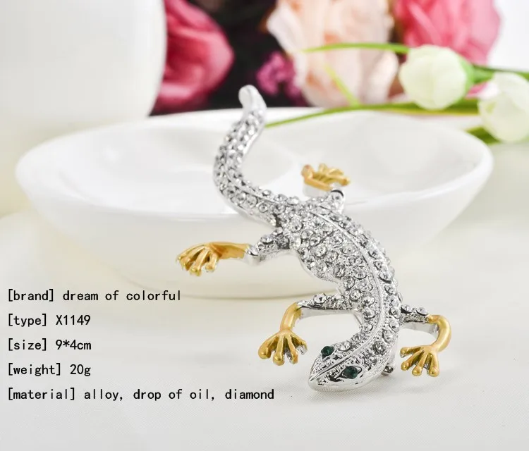 Новая милая Хрустальная брошь ящерица для мужчин Gecko Броши Харадзюку винтажные Стразы животные криперы брошь большое ювелирное украшение в виде броши