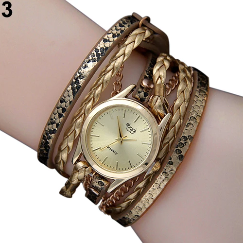 Для женщин модные Многослойные Плетеный Искусственная кожа ремень Кварц Браслет