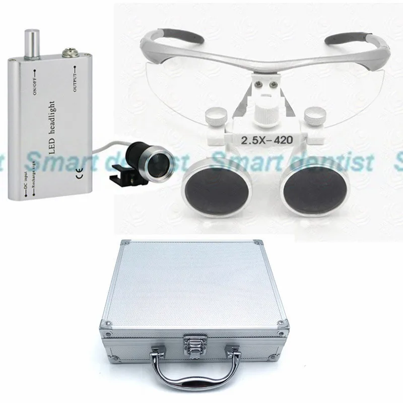 2016 Metal box 2.5X times surgical magnifying medical headlamp dental operation loupe operator enlarging lens with led