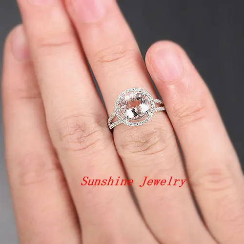 HALO 2.38ct круглая огранка морганит т паве 14kt Белое золото обручальное кольцо
