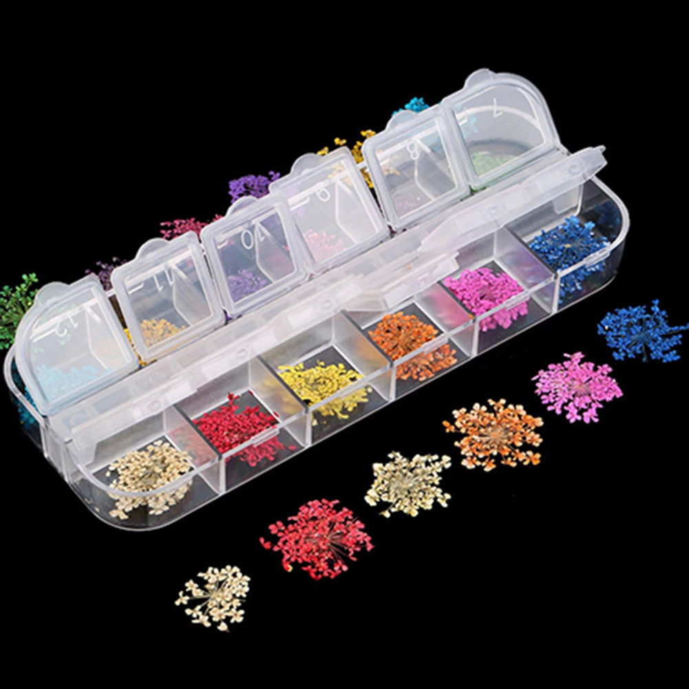 12 Цветов 3D Украшения Настоящее Сухой Сухих для УФ-Гель Акриловый Маникюр Советы |