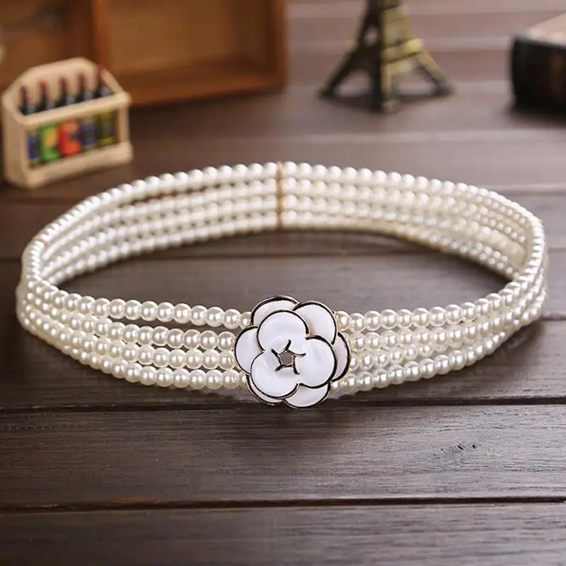 FEECOLOR эластичный пояс женские жемчужные пояса четыре ряда Beadings Пояс с цветочными