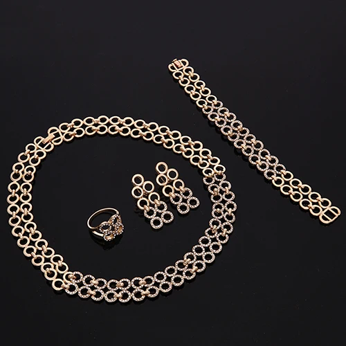 Панк Женщины Полые Круг Горный Хрусталь Браслет Серьги Кольцо Ожерелье