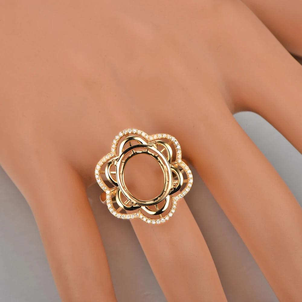 Ограненное кольцо Caimao 12x14 мм с овальным полукреплением желтое золото 14 к