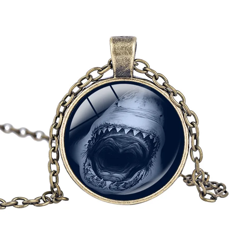 Ожерелье с акулой стекло кабошон подвеска в форме акулы ожерелье стеклянный