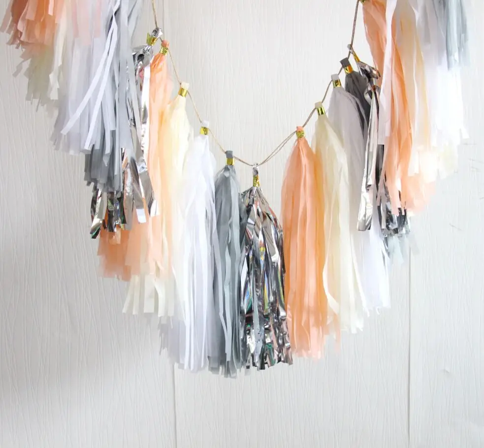 16 шт цвета слоновой кости персик серебро кисточкой баннер вечеринка Декор