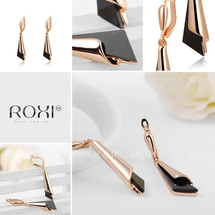 ROXI, серьги из розового золота, геометрические, элегантные, массивные, треугольные, для женщин, вечерние, свадебные, подарок, pendientes mujer moda