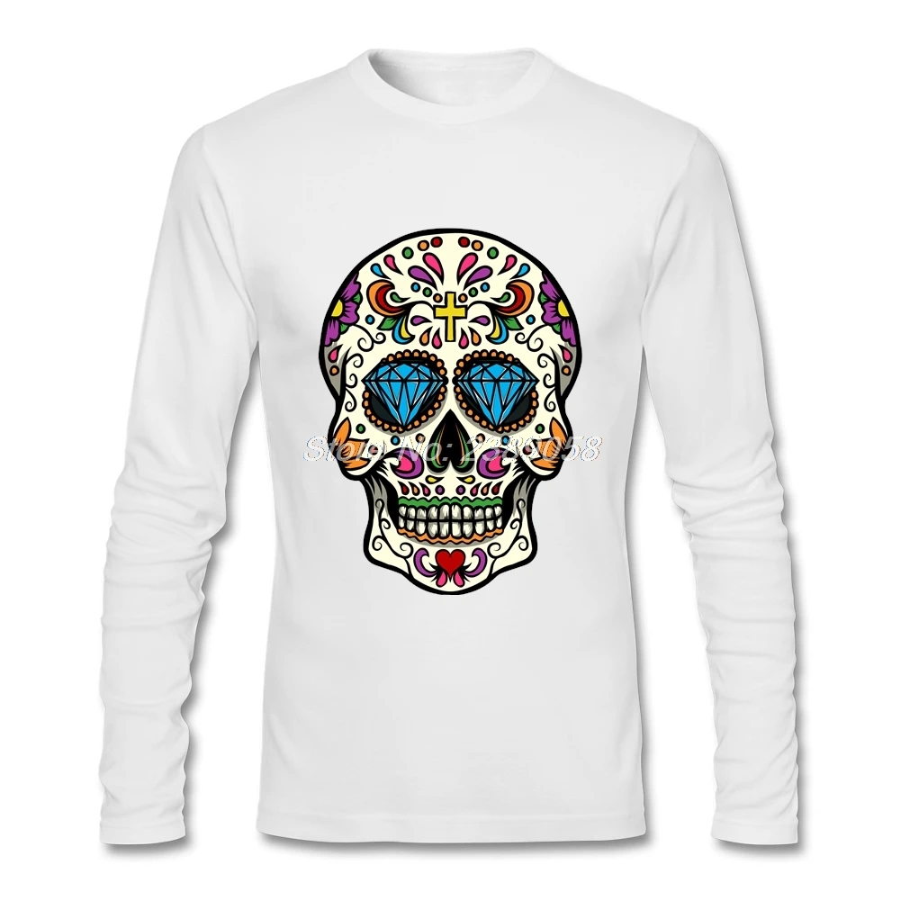 Новый стиль Мужская футболка с длинным рукавом мексиканский череп обычные